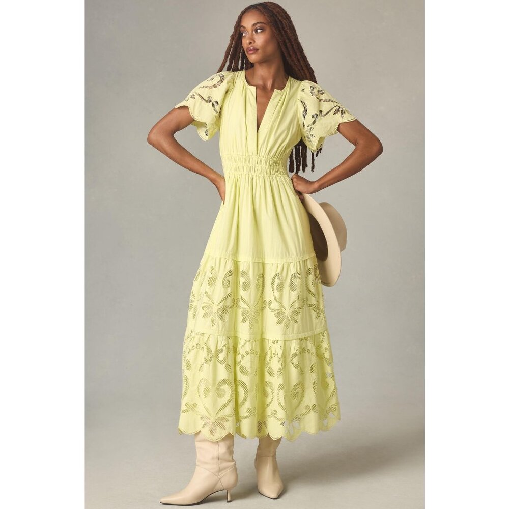 Anthropologie The Somerset Maxi Dress: Cutwork Edition / XS Petite / Green Lime